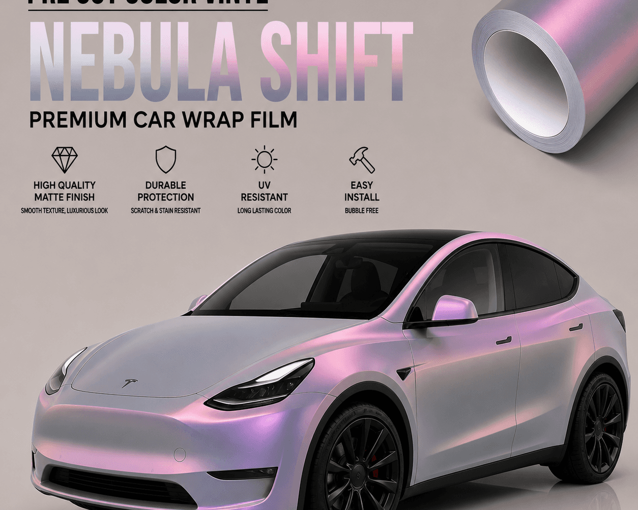 Tesla Model Y showcasing matte finish and iridescent purple color