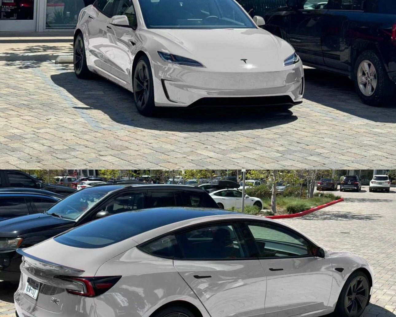 White Tesla Model 3 parked outdoors showcasing smooth finish with Pre-cut Tesla Vinyl Wrap by WrapBug
