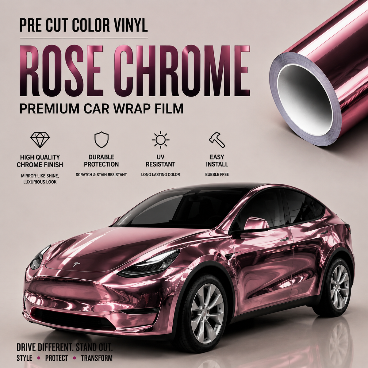 WrapBug Tesla Color Change Wrap Kit-Rose Chrome