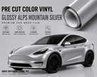 WrapBug Pre-cut Tesla Wrap Kit in Glossy Alps Mountain Silver vinyl for sleek car customization