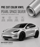 Pre-cut Tesla Vinyl Wrap Kit in pearl space silver with glossy finish and durable UV resistant protection