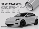 Pre-cut Tesla Wrap Kit in Glossy Brooklyn Gray vinyl for Tesla Model Y with durable, UV resistant finish