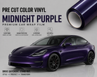 Pre-cut Tesla Wrap Kit in midnight purple vinyl with glossy finish and durable protection for Tesla Model 3