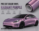 Pre-cut Tesla Wrap Kit radiant purple vinyl car wrap on a Tesla Model 3 with glossy finish and durable protection