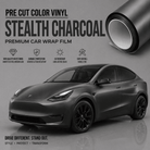 WrapBug stealth charcoal pre cut color vinyl premium car wrap film on a black Tesla SUV