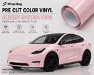 Glossy Sakura Pink pre-cut Tesla vinyl wrap kit applied to a Tesla Model Y for stylish car customization