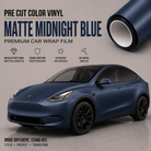 Matte midnight blue tesla vinyl wrap on Tesla Model Y with high quality and easy install features