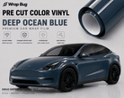 Pre-cut Tesla Vinyl Wrap Kit in deep ocean blue by WrapBug with glossy finish and durable protection