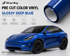 WrapBug Pre-cut Tesla Wrap Kit in glossy deep blue vinyl with durable, UV resistant car wrap film