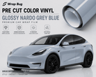 WrapBug pre cut glossy Nardo grey blue vinyl wrap film on a white electric SUV for car protection
